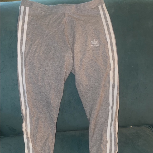 Adidas Grey Striped Leggings size small - Picture 2 of 4